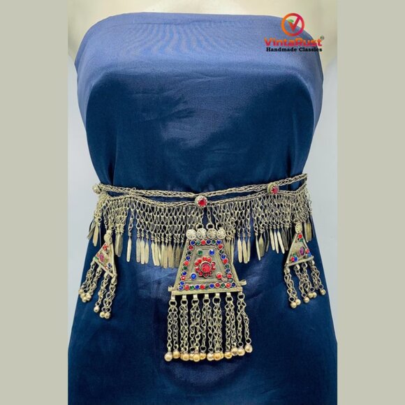 Silver Kuchi Belly Dance Belt with Dangling Pendants, Handmade main image 7